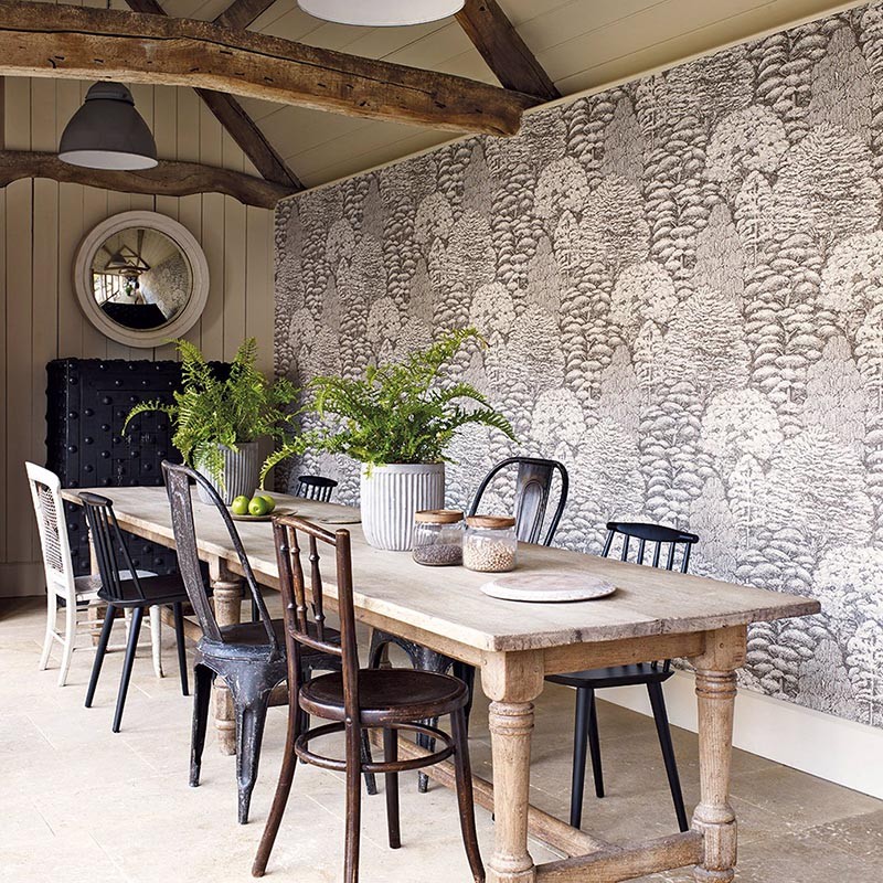Papel pintado Sanderson Arboretum Woodland Toile Ivory Charcoal 215716