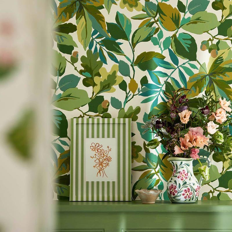 Papel pintado Sanderson Arboretum Robin's Wood Botanical Green 217223