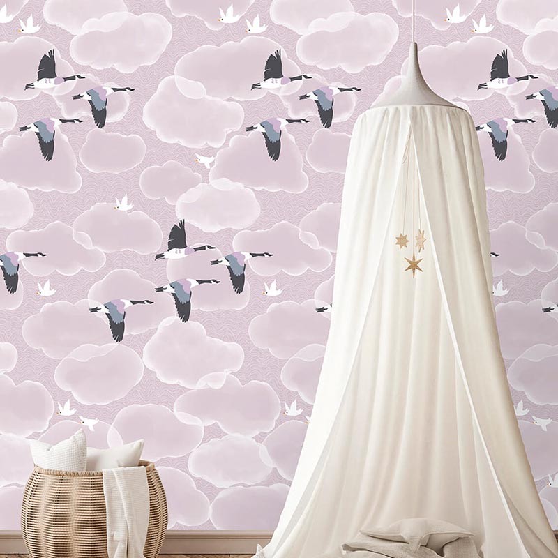Mural infantil Iberostil Olive & Noah Soft Lilac Clouds INK7819