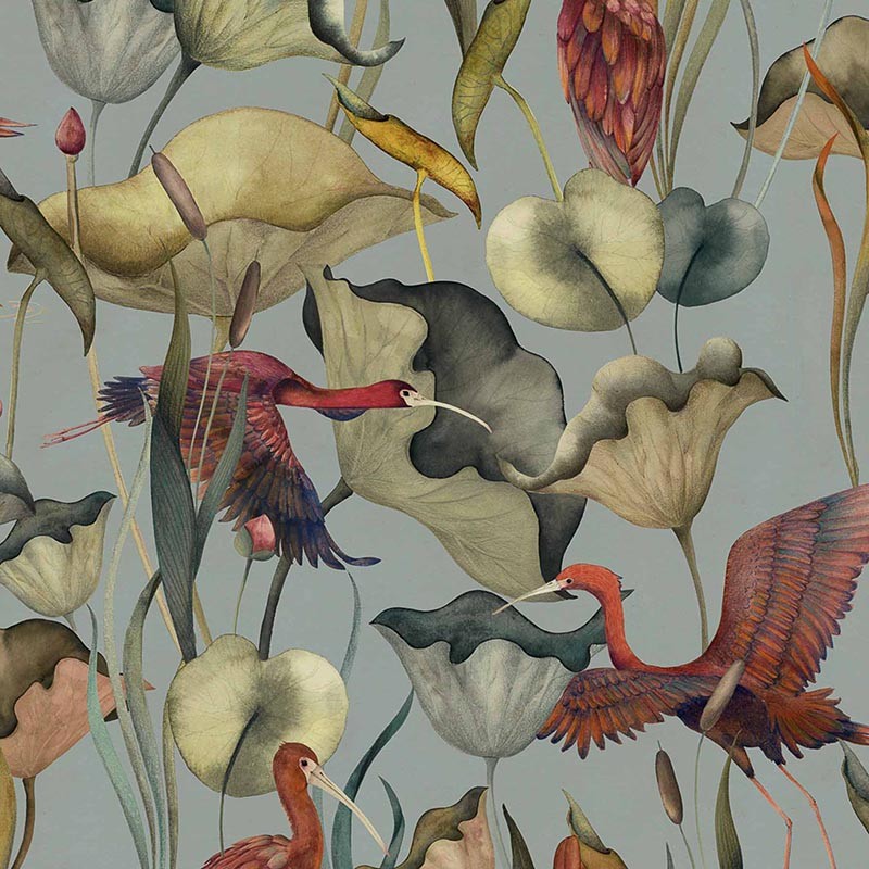 Papel Pintado Coordonne Lur Jardín Rojo Celeste A00601