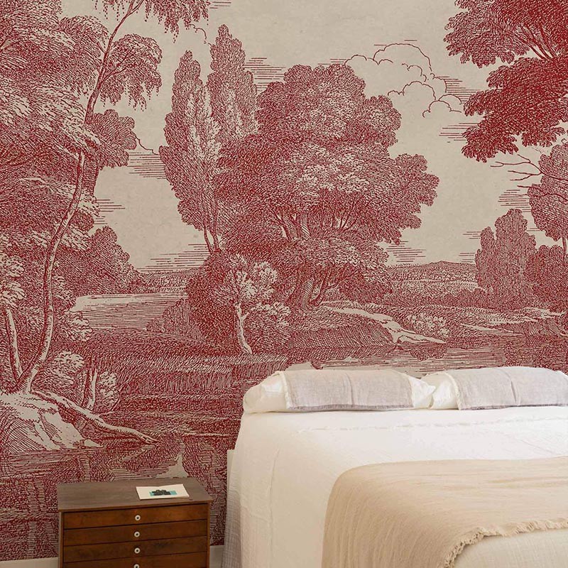 Mural Coordonne Victorian Engraving Red B00370
