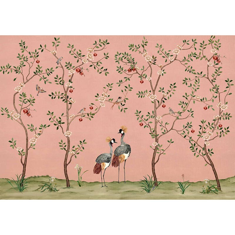 Mural Coordonne Forbidden City Crowned Crane Rose B00163