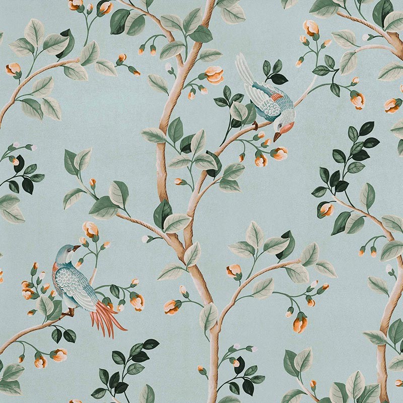 Papel pintado Coordonne Forbidden City Birds Prosperity Turquoise B00125