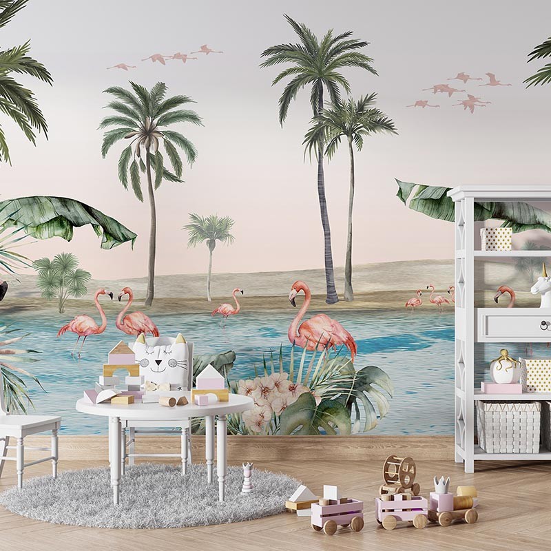 Mural infantil FDC Kikki Belle & Oliver Robins Flamingo Oasis BR 4033 M