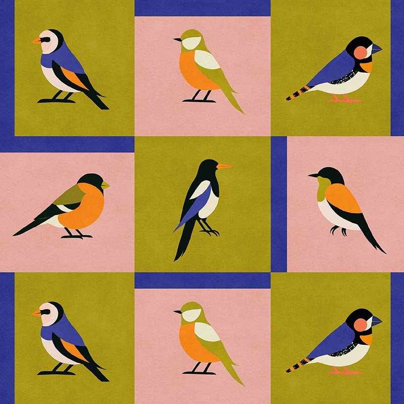 Papel Coordonné Coco Dávez Colortherapills Like a Bird Cobalt C00134_N