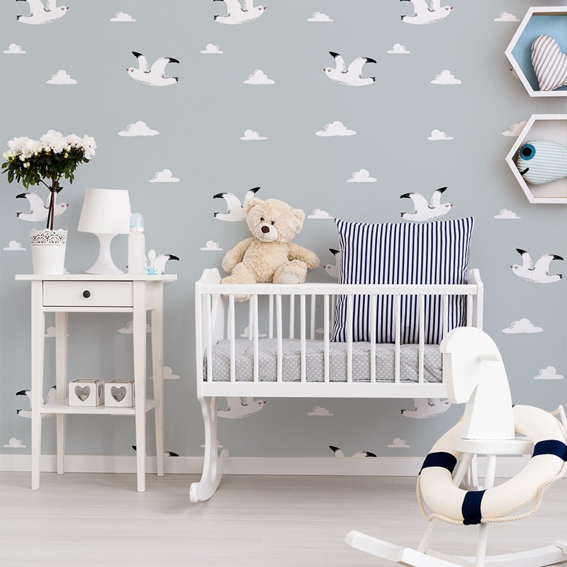 Papel pintado textil autoadhesivo AP Decoration White Bird in Blue