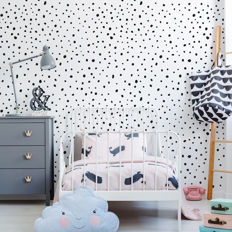 Papel pintado textil autoadhesivo AP Decoration Dots Black Mix